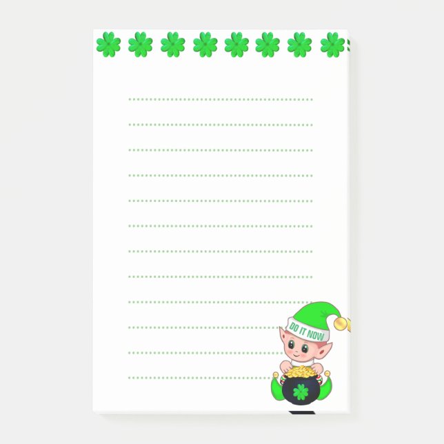 Lucky clovers & elf Lined Things To Do Post-it Notes (Front)