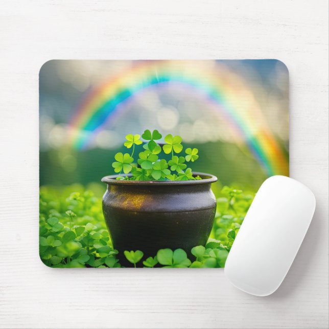 Lucky Clovers In A Pot Mouse Mat (With Mouse)