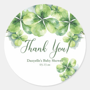 Lucky Clovers St. Patrick's Baby Shower Thank You Classic Round Sticker