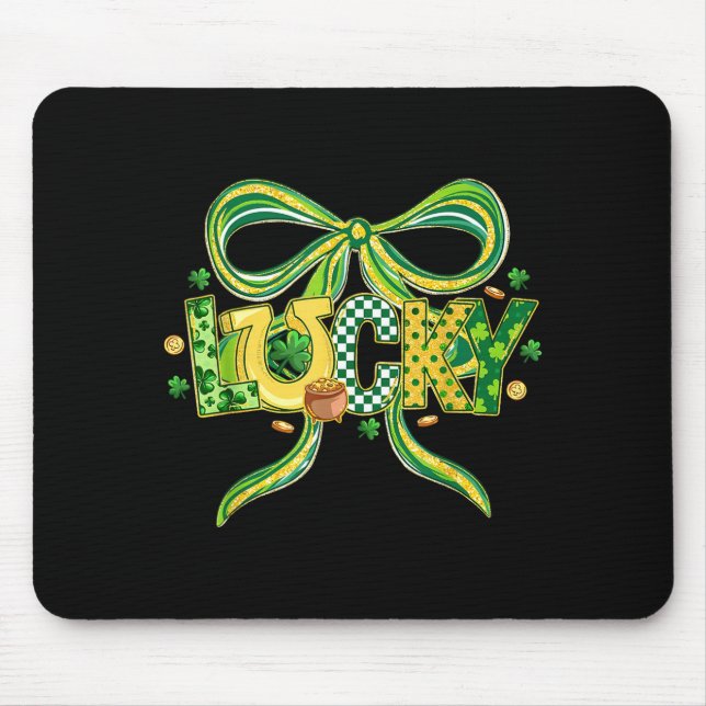 Lucky Coquette Bow Cute Retro St Patricks Day Gree Mouse Mat (Front)