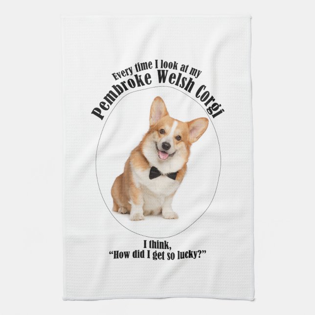 Lucky Corgi Tea Towel (Vertical)