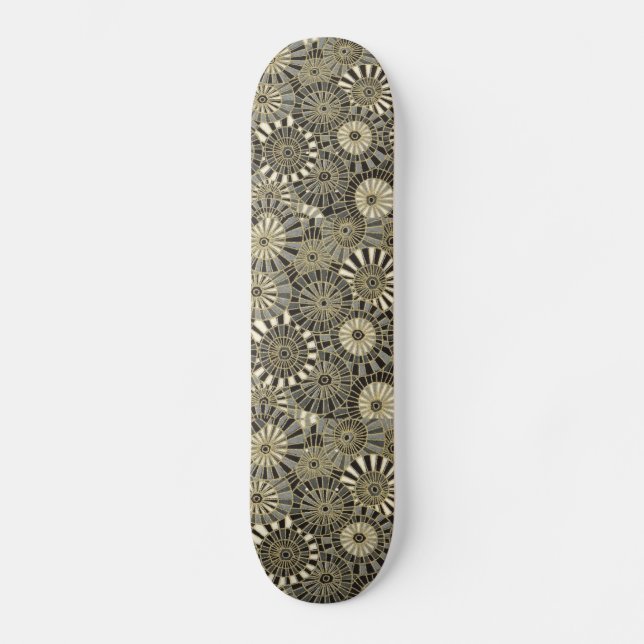 lucky crane gold japanese fan pattern skateboard (Front)