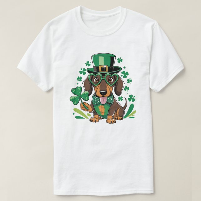 Lucky Dachshund St Patrick's Day Dog T-Shirt (Design Front)