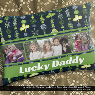 "Lucky Daddy" Shamrock Clover Pattern Blue Photo Decorative Cushion