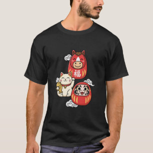 Lucky Daruma Horse Maneki Neko Cute Japanese Farm T-Shirt