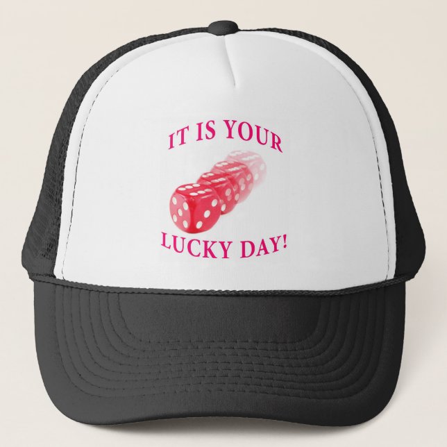 Lucky day with dice roll trucker hat (Front)