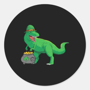 Lucky Dino-saur St Patricks Day Funny T-rex Irish  Classic Round Sticker