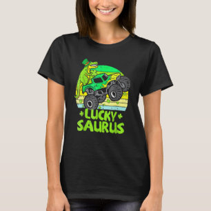 Lucky Dinosaur Monster Truck T Rex Shamrock St Pat T-Shirt