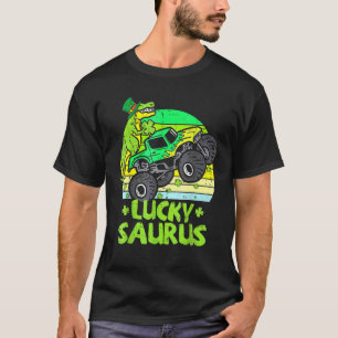 Lucky Dinosaur Monster Truck T Rex Shamrock St Pat T-Shirt