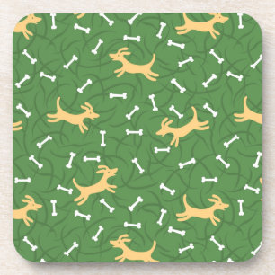 lucky dogs with bones background coaster