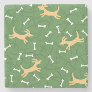 lucky dogs with bones background stone coaster
