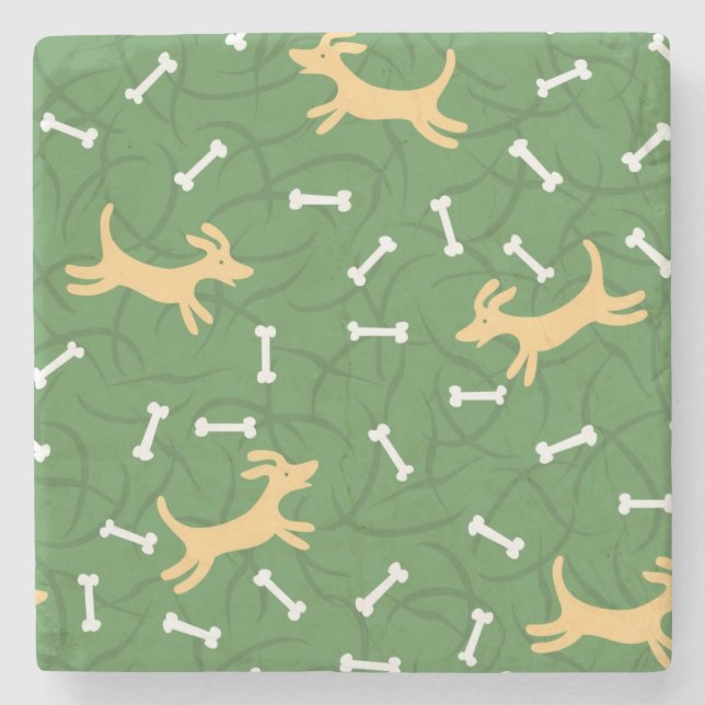 lucky dogs with bones background stone coaster (Front)