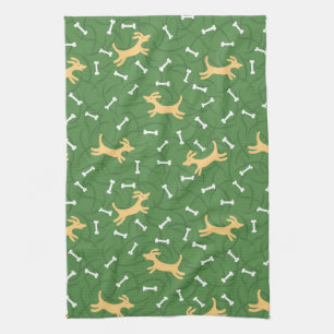lucky dogs with bones background tea towel