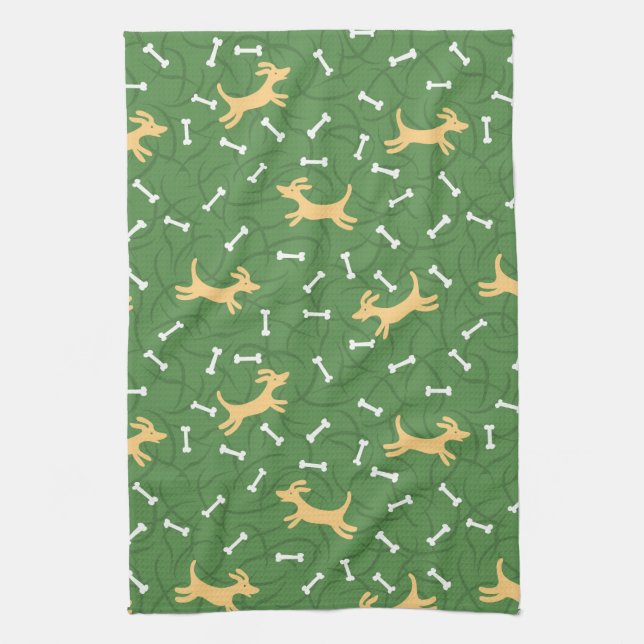 lucky dogs with bones background tea towel (Vertical)