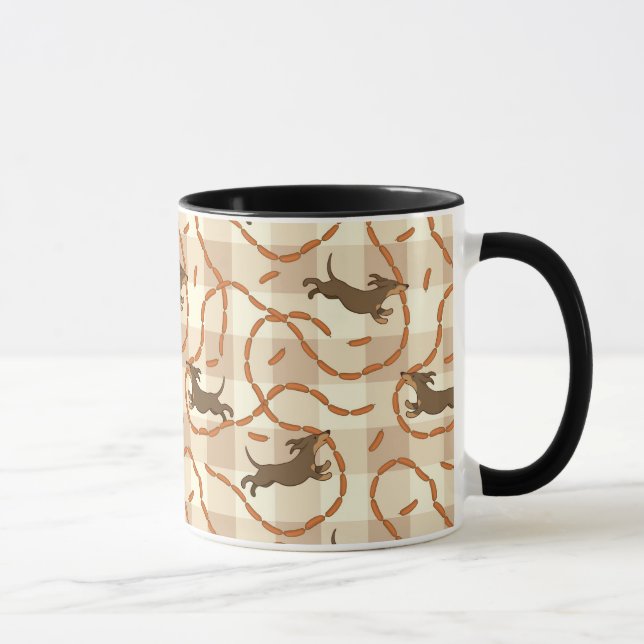 lucky dogs with sausages background mug (Right)