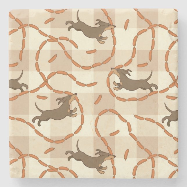 lucky dogs with sausages background stone coaster (Front)
