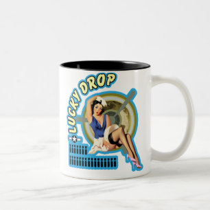 Lucky Drop WWII Nose Art Two-Tone Coffee Mug