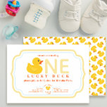 Lucky Duck 1st Birthday Invite | Rubber Duck Theme<br><div class="desc">Celebrate your little one’s first birthday with this adorable “One Lucky Duck” rubber duck themed invitation. Featuring a cheerful yellow duck and playful wording, this design is perfect for a boy or girl’s milestone celebration. Personalise with your party details for a fun, gender neutral birthday invite that guests will love....</div>