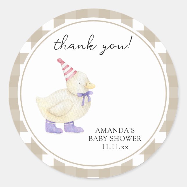 Lucky Duck Baby Shower  Classic Round Sticker (Front)
