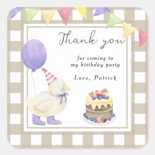Lucky Duck birthday party thank you Square Sticker