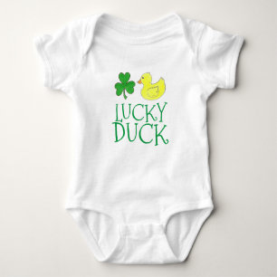 Lucky Duck Rubber Ducky Green Shamrock Clover Luck Baby Bodysuit