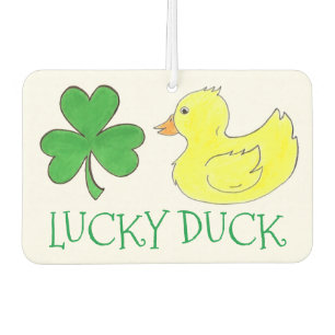 Lucky Duck Rubber Ducky Green Shamrock Clover Luck Car Air Freshener