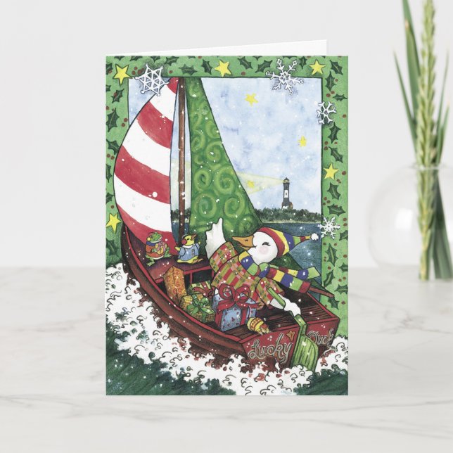 Lucky Duck Sailboat, Christmas Card (Front)