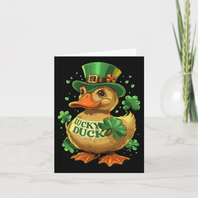 Lucky Duck Shamrock Funny St Patricks Day Waterfow Card (Front)