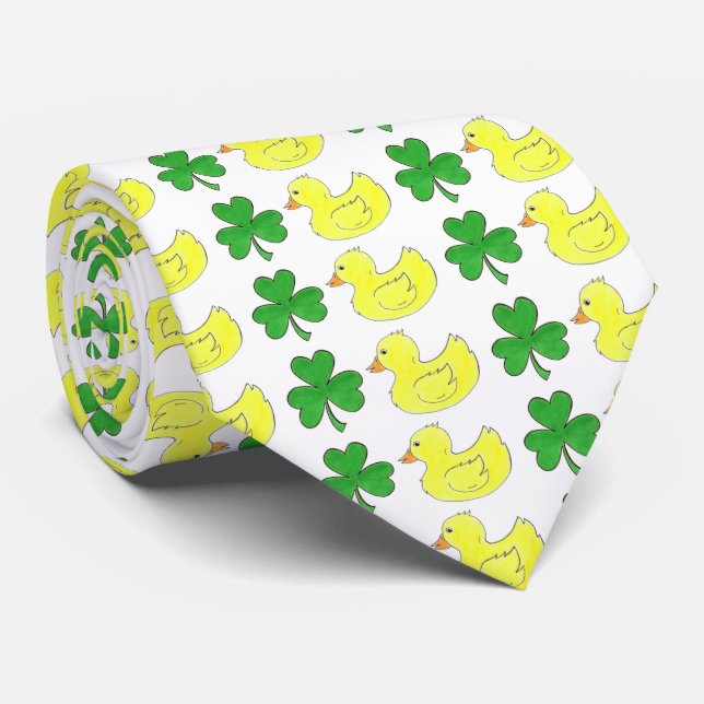Lucky Duck St. Patrick's Day Shamrock Rubber Ducky Tie (Rolled)