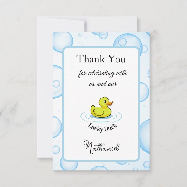 Lucky Duck Thank You Card Kids Birthday (Front)
