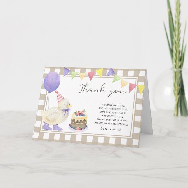 Lucky Duckling birthday party thank you Card (Front)