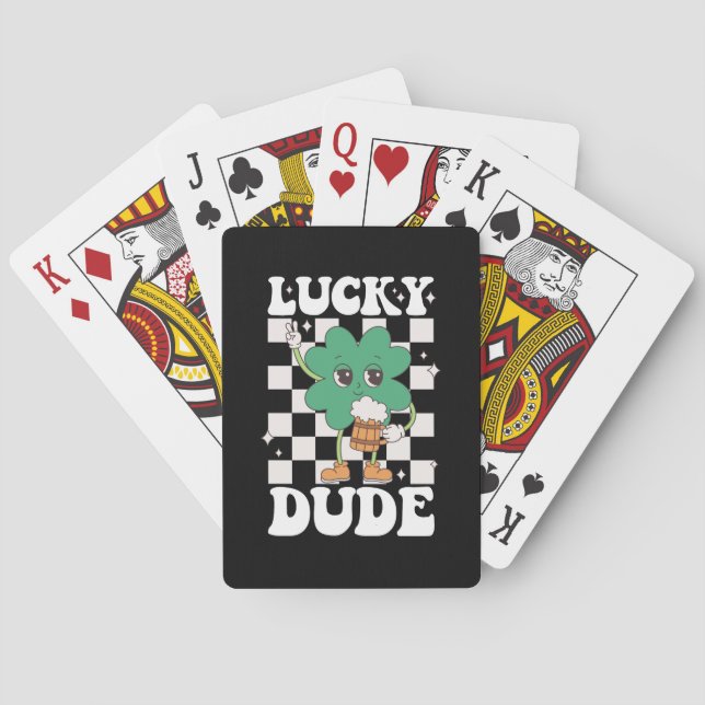 Lucky Dude Shamrock St Patricks Day Irish Groovy Playing Cards (Back)