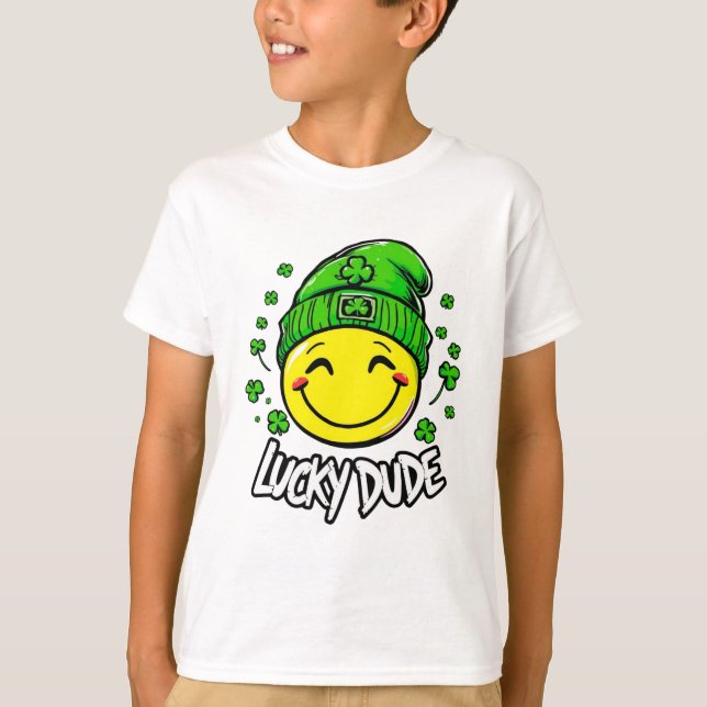 Lucky Dude Smile Face St. Patrick’s Day T-Shirt (Front)