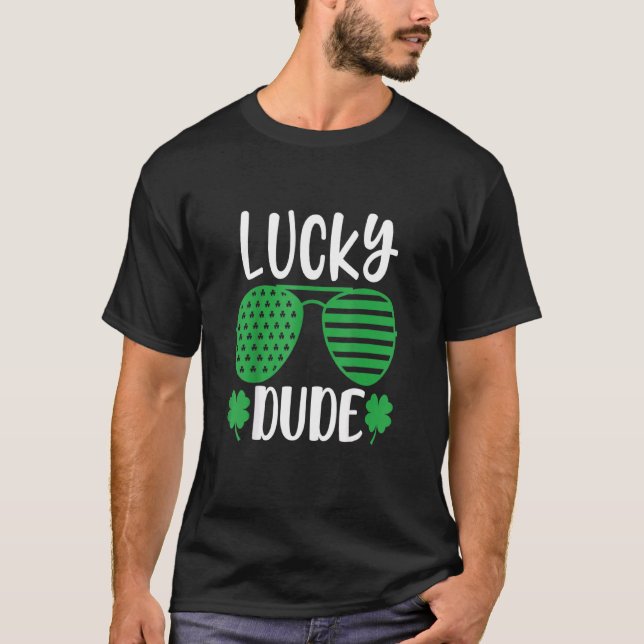 Lucky Dude St Patrick's Day Sunglasses With Shamro T-Shirt (Front)