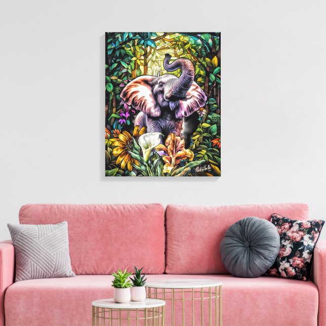 Lucky Elephant Canvas Wall Art by NickysArt (Insitu(LivingRoom))