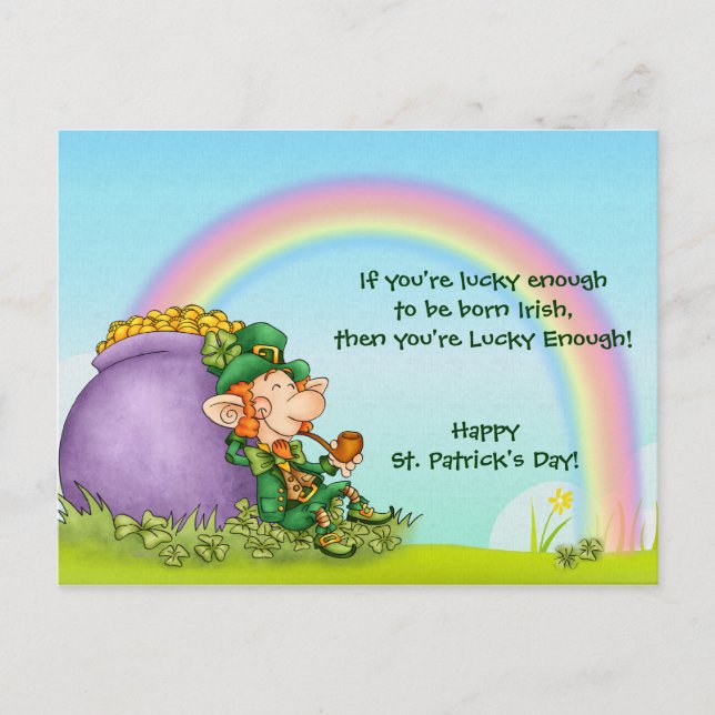Lucky Enough Leprechaun - Customise Postcard (Front)