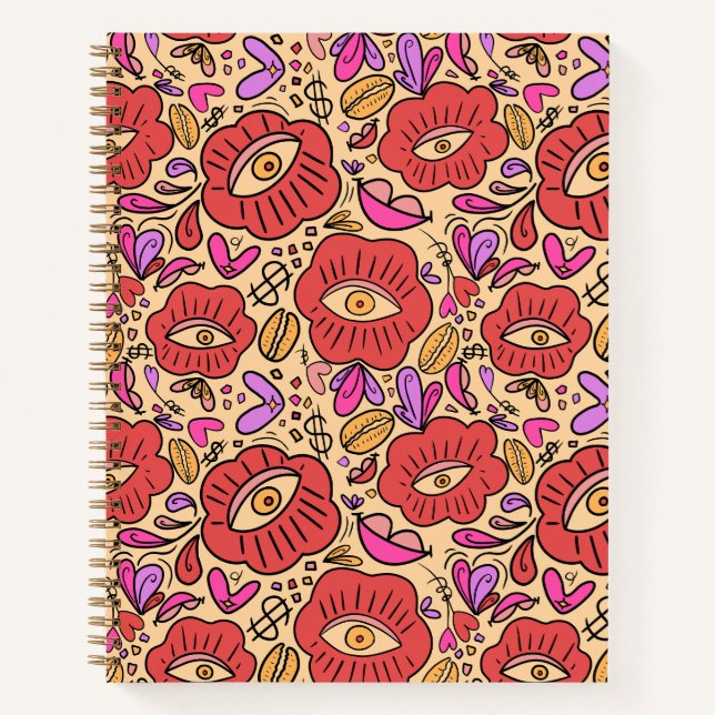 Lucky Eye Floral Pattern Spiral Notebook (Front)