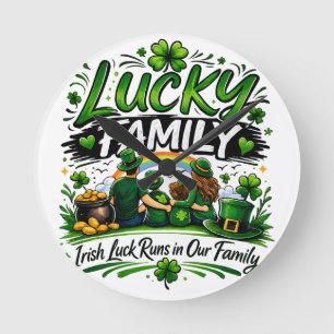Lucky Family Squad Irish Shamrock St Patrick’s Day Round Clock