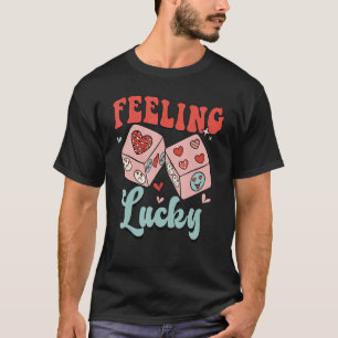 Lucky Feeling Dice Hearts Retro Groovy Valentines T-Shirt