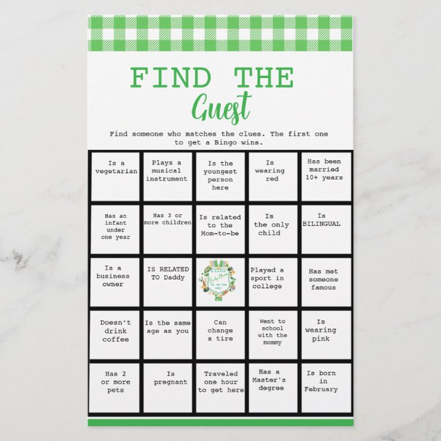 Lucky Find the Guest Bingo Baby Shower Game  Flyer (Front)