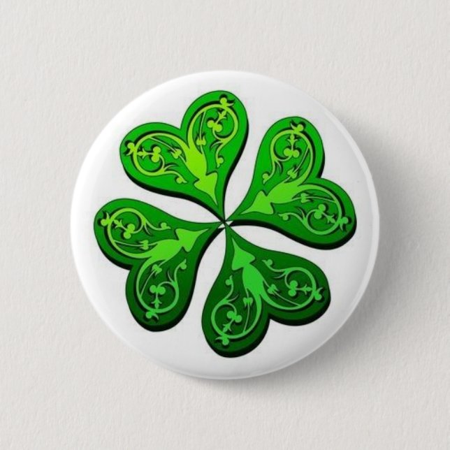 Lucky Four-Leaf Clover 6 Cm Round Badge (Front)