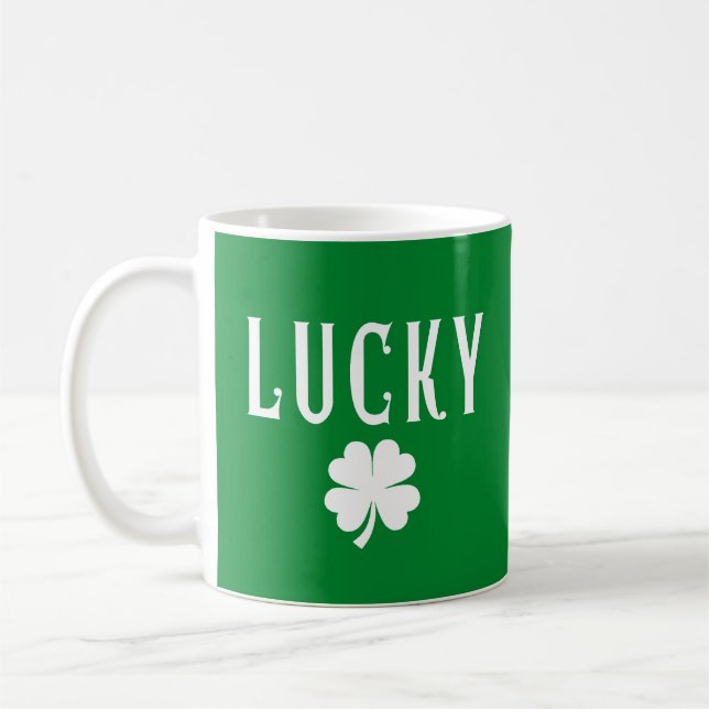 Lucky Four Leaf Clover Both Side  St Patrick's  Coffee Mug (Left)