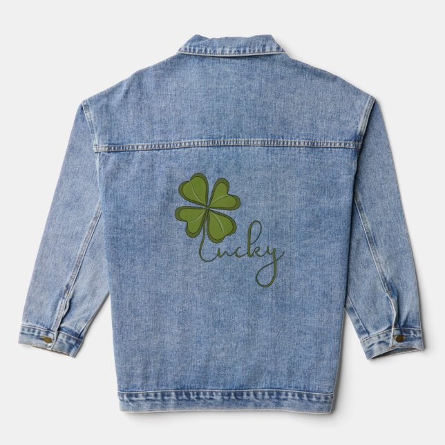 Lucky Four Leaf Clover Denim Jacket (Back)