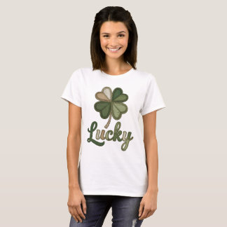 Lucky Four Leaf Clover Faux Patchwork T-Shirt