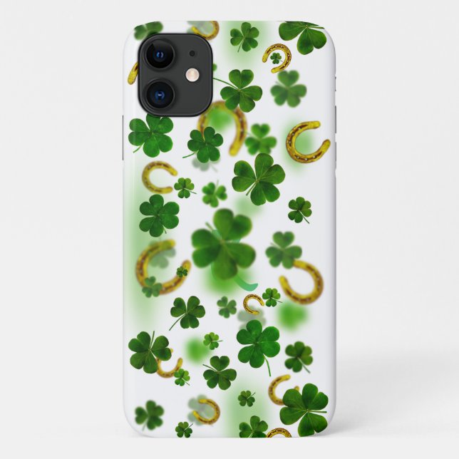 Lucky Four Leaf Clover Gold Horseshoe Trendy Case-Mate iPhone Case (Back)