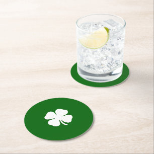 Lucky Four Leaf Clover Green Irish Shamrock Round Paper Coaster