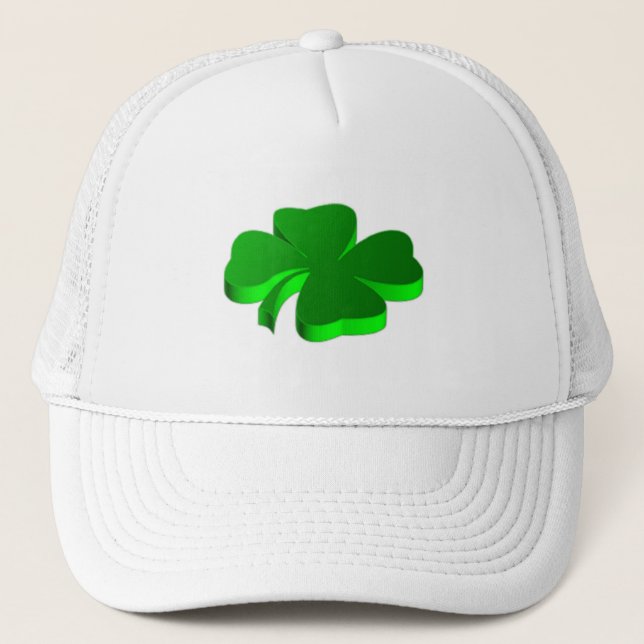 Lucky Four Leaf Clover Green Symbol Good Luck Trucker Hat (Front)