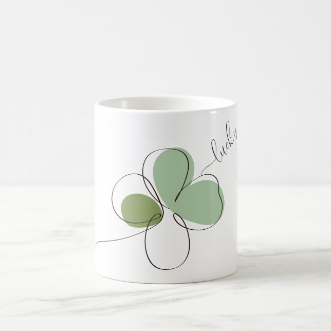 Lucky Four Leaf Clover Minimalist Line Art   Coffee Mug (Center)