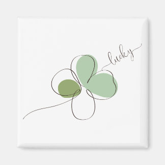 Lucky Four Leaf Clover Minimalist Line Art   Magnet