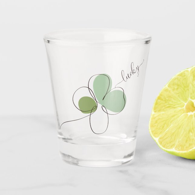 Lucky Four Leaf Clover Minimalist Line Art   Shot Glass (Front)